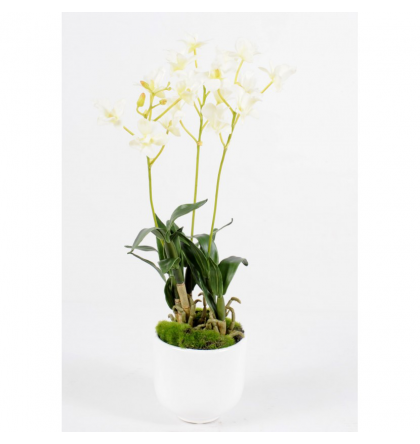 Orchidée artificielle Dendrobium artificiel 40cm avec pot