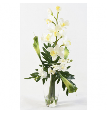 Bouquet artificiel Cymbidium et Phalaenopsis 80cm